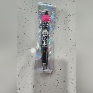 Bling Pen Fashion - Black & Pink Crystal Pen with Rose Topper
